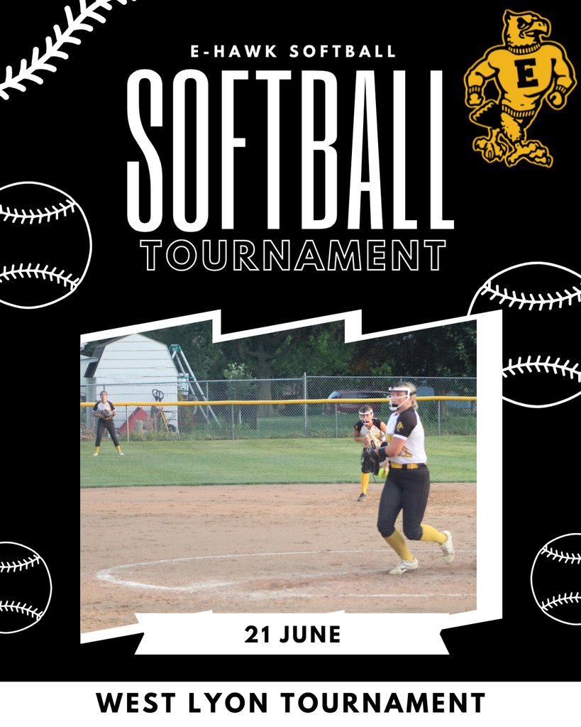 🥎 Good luck to our E-Hawk softball team as they travel to West Lyon today for a Varsity Softball Tournament!

They open the day at 9:30 AM against Akron-Westfield.

Let’s go, E-Hawks — bring the energy and play hard! 💛🖤
#EHawkPride