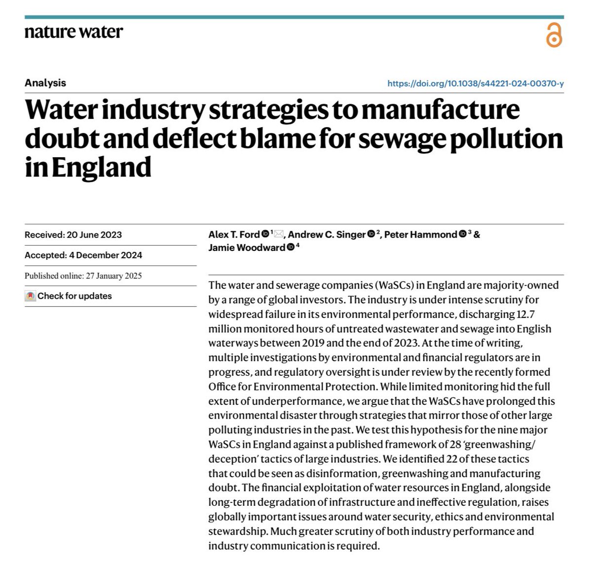 Prof Jamie Woodward (@jamie_woodward_) on Twitter photo More obfuscation from United Utilities hiding the full extent of sewage dumping in Windermere. Our <a href="/NatureWaterJnl/">Nature Water</a> paper on misinformation and other water company strategies has been downloaded 14,000 times. It’s #openaccess — have you read it yet? nature.com/articles/s4422… More obfuscation from United Utilities hiding the full extent of sewage dumping in Windermere. Our <a href="/NatureWaterJnl/">Nature Water</a> paper on misinformation and other water company strategies has been downloaded 14,000 times. It’s #openaccess — have you read it yet? nature.com/articles/s4422…
