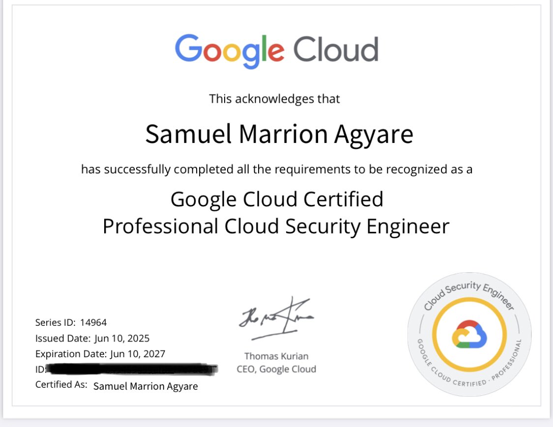 s_agyare's tweet image. Put some respect on my name 🚀#GoogleCloudCertified #GoogleCloud #SecurityEngineer #CloudSecurity