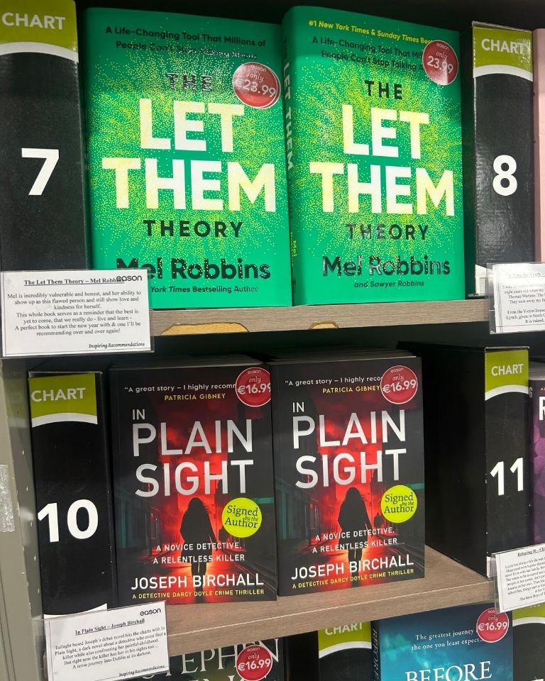 🔥 Flying off the shelves!
In Plain Sight by Joseph Birchall is in Eason’s Top 10 charts 🎯
📍 Signed copies now in Eason, The Square
A rookie detective. A relentless killer. A thriller you won’t forget.
#InPlainSight #JosephBirchall #Easons #CrimeThriller #Bestseller