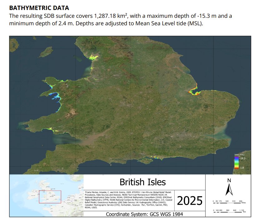 VictorVescovo's tweet image. Continuing the effort to explore the capabilities of satellite-derived bathymetry (SDB) with partners TCarta and Greenwater by donating 1,287 sq km of UK coastal area to Seabed 2030. There might be some overlap, but hoping the UK can continue its efforts to map 100% of its EEZ.