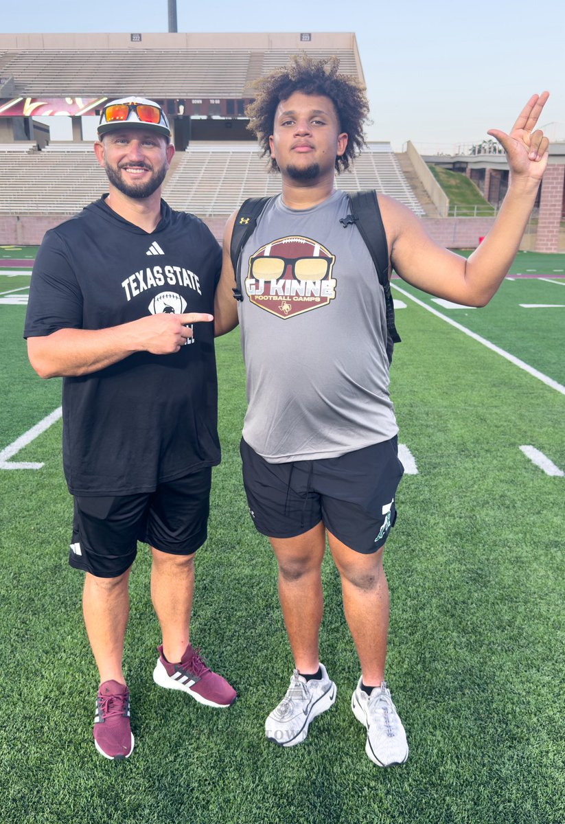 Isayah56's tweet image. Camping @TXSTATEFOOTBALL was a blast. Thank you @coach_tsmith17 for the camp invite. I enjoyed the coaching and pointers I received. Hope to be back in the fall. @TrustMyEyesO @CoachShoeOL @CoachGuillermo_  @andrewcobus @CoachWillBryant @dru_sawyer @CoachHarris_LR @On3Recruits…