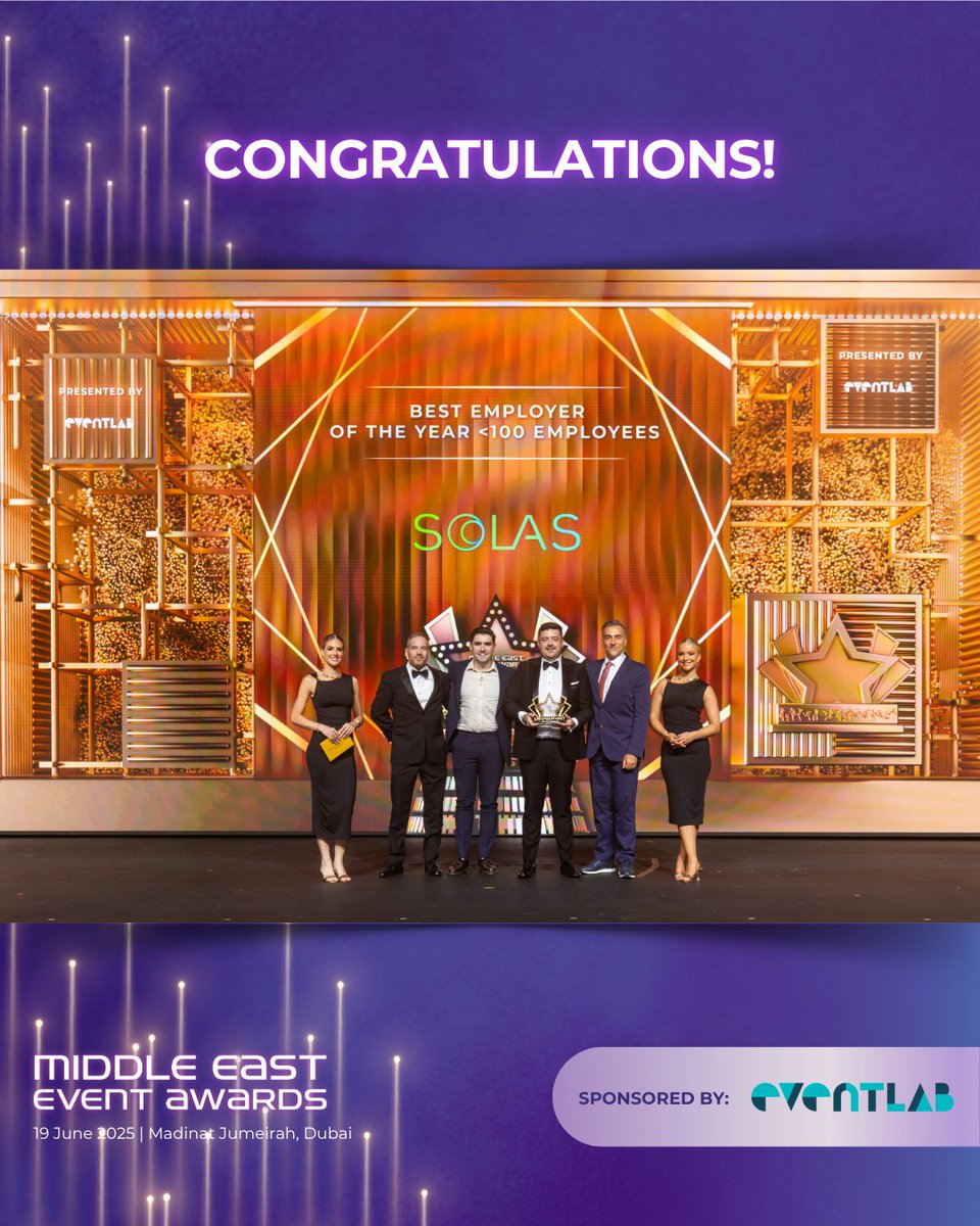 Middle East Event Show (@meeventshow) on Twitter photo Congratulations to <a href="/SolasMiddleEast/">Solas Middle East</a> on winning the Best Employer of the Year <100 employees category! ๐
Your work continues to set new standards in the events space ๐
Thank you to our category sponsor, eventlab.
#MEES2025 #MiddleEastEventShow #MiddleEastEventAwards Congratulations to <a href="/SolasMiddleEast/">Solas Middle East</a> on winning the Best Employer of the Year <100 employees category! ๐
Your work continues to set new standards in the events space ๐
Thank you to our category sponsor, eventlab.
#MEES2025 #MiddleEastEventShow #MiddleEastEventAwards