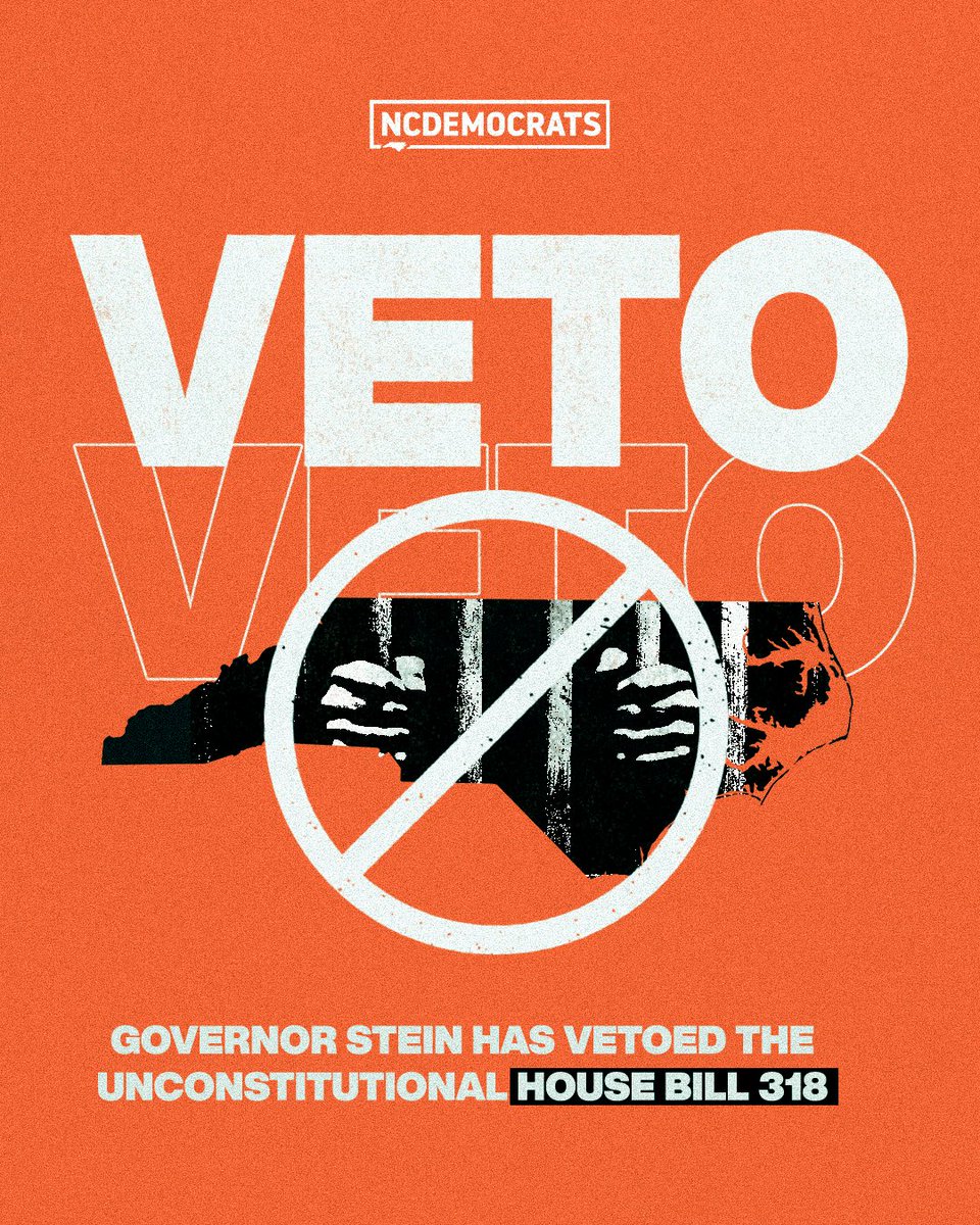 NCDemParty's tweet photo. Yesterday, @NC_Governor vetoed 3 extreme bills:
❌ SB50 – lowers the age for concealed carry to 18, ends training
❌ SB153 – forces local police to act as ICE
❌ HB318 – orders sheriffs to detain immigrants without due process

This is why having a Democratic Governor matters. https://t.co/uJ82fQKeUJ
