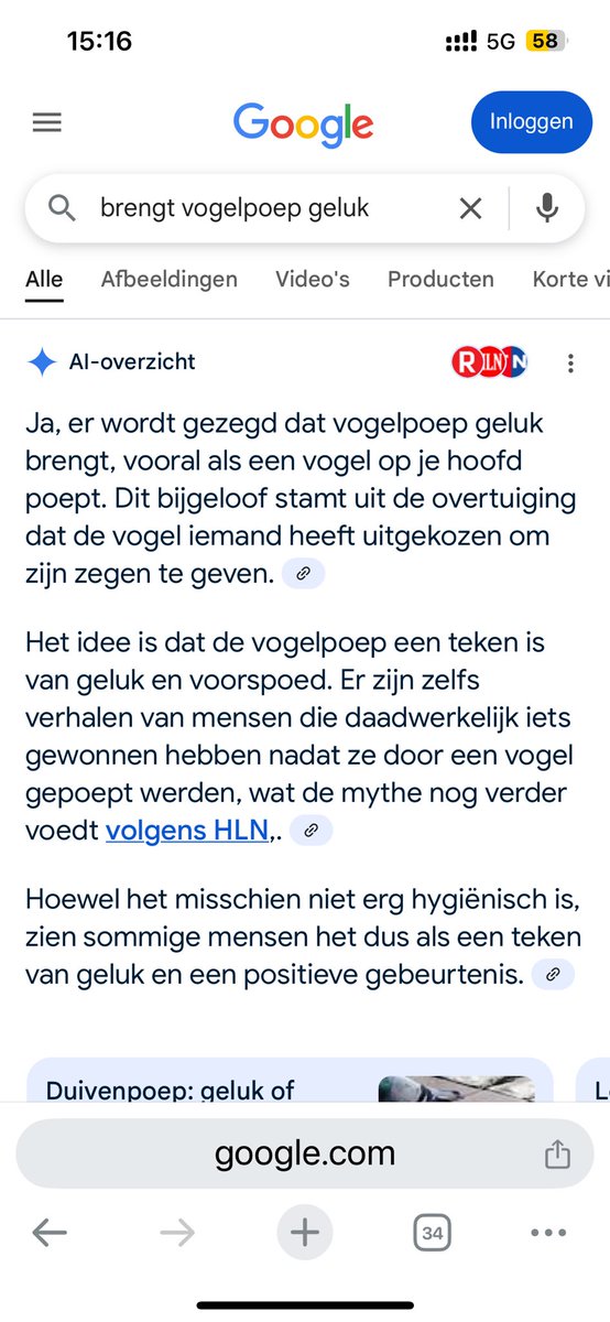Ik hoorde net van de vrouw die naast ons ligt op het strand dat, nadat ik vol door een meeuw onder geflatst was terwijl ik onder een parasol lag, dat geluk brengt. 

Ik heb dus maar gelijk een staatslot gekocht…