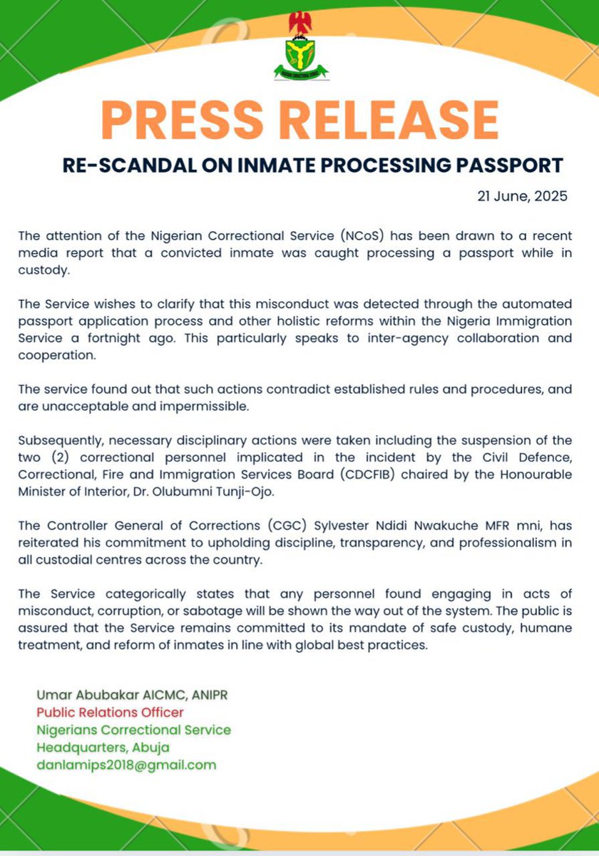 Nigerian Correctional Service (@correctionsng) on Twitter photo  Nigerian Correctional Service (@correctionsng) on Twitter photo