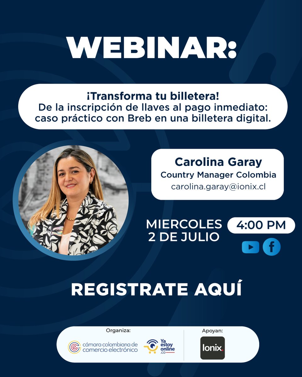 camcoelectronic's tweet image. ¡Transforma tu billetera digital!

Conoce el caso práctico con Breb y descubre cómo pasar de la inscripción de llaves al pago inmediato en este webinar gratuito.

🔗 Regístrate aquí: hubs.la/Q03sPrDF0