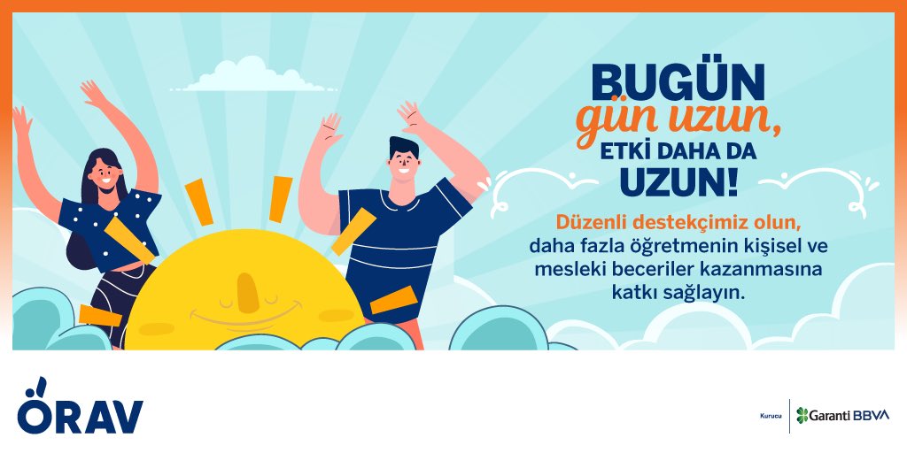 Bugün gün uzun, yapacağınız iyilik ile etkisi daha da uzun olsun!

Düzenli destekçimiz olarak daha fazla öğretmenin kişisel ve mesleki beceriler kazanmasına katkı sağlayabilirsiniz💙

Düzenli destekçimiz olmak için: orav.org.tr/bireysel-bagis