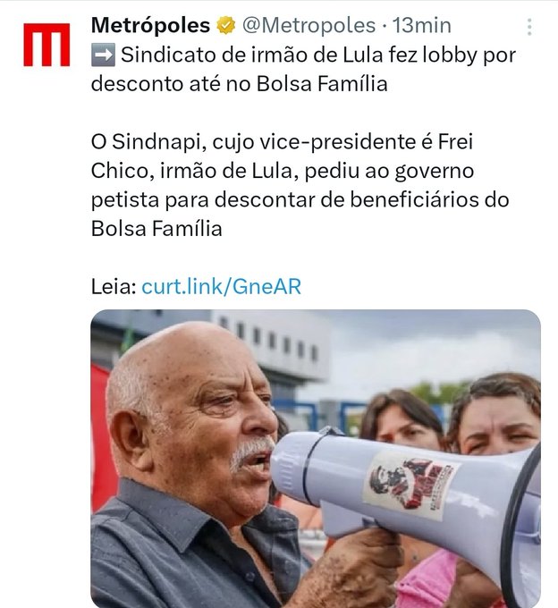marcosl67197897's tweet image. Mas o que é isso companheiro &quot;FREI&quot; Chico, até do Bolsa Família? #CPMIdoINSSjá