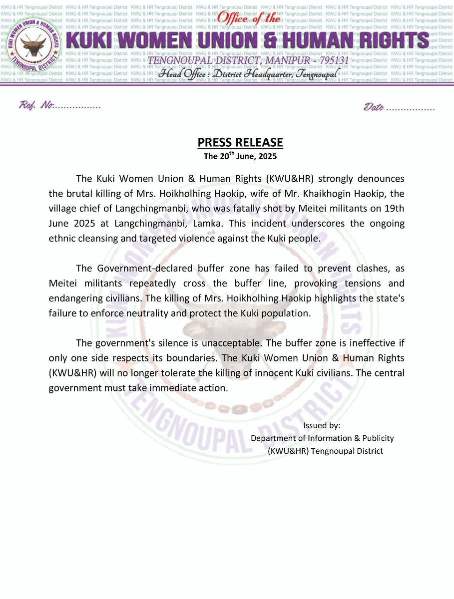 Thanks <a href="/ukhrultimes/">Ukhrul Times</a> for the coverage. A Chin Kuki body's Press Release (Pic 1) of settling the issue of killing of Kuki Women with Churachandpur Administration has now confirmed the woman wasn't killed by Meitei Groups. On June 19&amp;20, 2 Chin Kuki Groups had lied in their Press