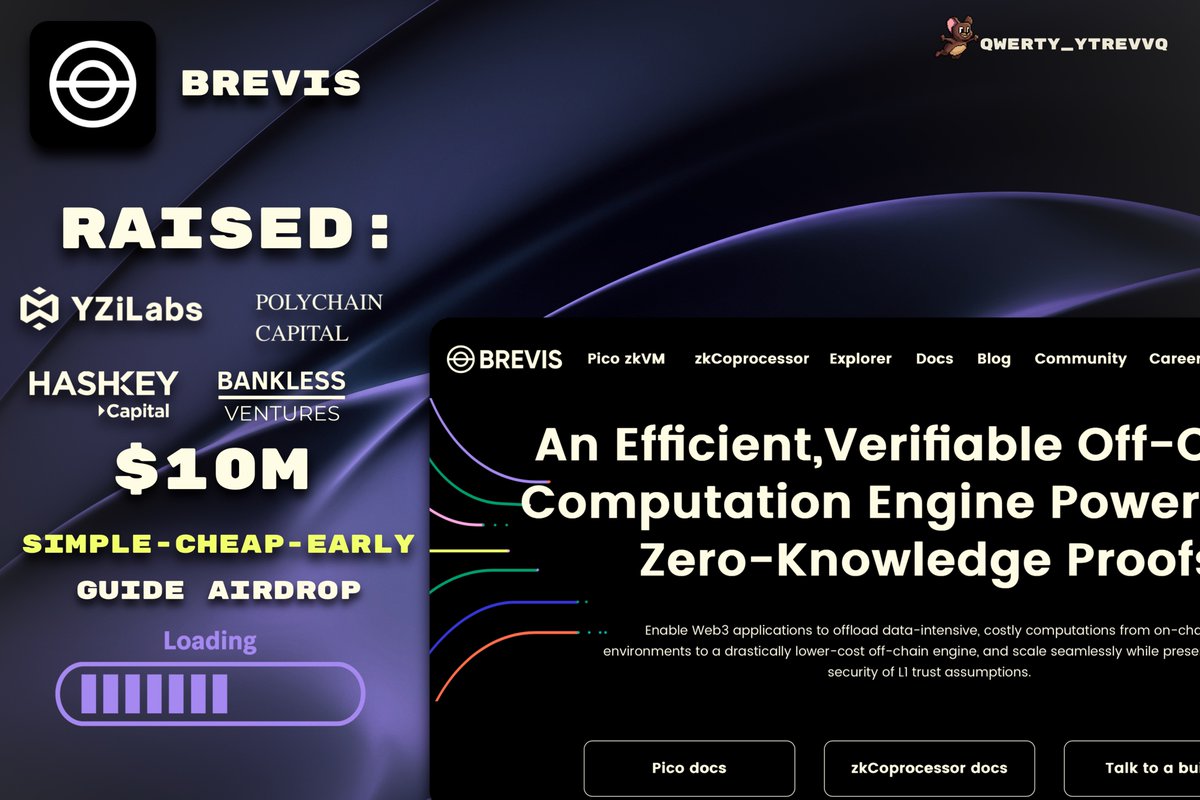 qwerty_ytrevvq's tweet photo. Brevis | OG Role Farming from a $7.5M-Backed Project

• The point system is live.
• The task is simple.
• Only 18 OGs so far - odds are excellent.

Polychain Capital, Binance Labs (YZi), IOSG, HashKey -all on board.

Here’s your early guide 👇🧵 https://t.co/CHLXnTifKZ