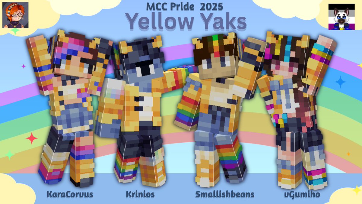 FurryLIDL (@furrylidl) on Twitter photo 💛🏳️🌈MCC Pride25 YELLOW YAKS skins! 🏳️🌈💛
--
Wonderful collab with <a href="/magmaSt0rm/">magma :3</a> <33
--
<a href="/KaraCorvus/">Kara Corvus</a> <a href="/Krinios/">Krinios</a> <a href="/Smallishbeans/">Smallishbeans</a> <a href="/vGumiho/">GUMI :3c</a>
--
DLs in reps, RTs appreciated :3
--
#mccskins #mccfanart #mccpride #mccpride25 #karacorvusfanart #kriniosfanart #smallishbeansfanart #vgumihofanart 💛🏳️🌈MCC Pride25 YELLOW YAKS skins! 🏳️🌈💛
--
Wonderful collab with <a href="/magmaSt0rm/">magma :3</a> <33
--
<a href="/KaraCorvus/">Kara Corvus</a> <a href="/Krinios/">Krinios</a> <a href="/Smallishbeans/">Smallishbeans</a> <a href="/vGumiho/">GUMI :3c</a>
--
DLs in reps, RTs appreciated :3
--
#mccskins #mccfanart #mccpride #mccpride25 #karacorvusfanart #kriniosfanart #smallishbeansfanart #vgumihofanart