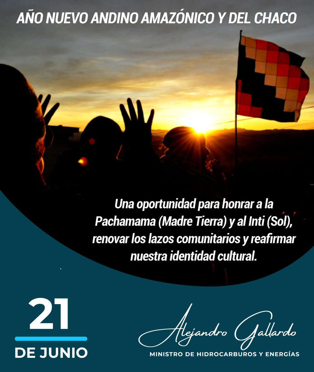 Hoy celebramos el Willka Kuti 5533, el Año Nuevo Andino, Amazónico y Chaqueño. En este día de renovación espiritual, acompañamos con respeto y alegría a nuestros pueblos originarios en el recibimiento de un nuevo ciclo, guiados por la sabiduría ancestral y el renacer del sol.☀️