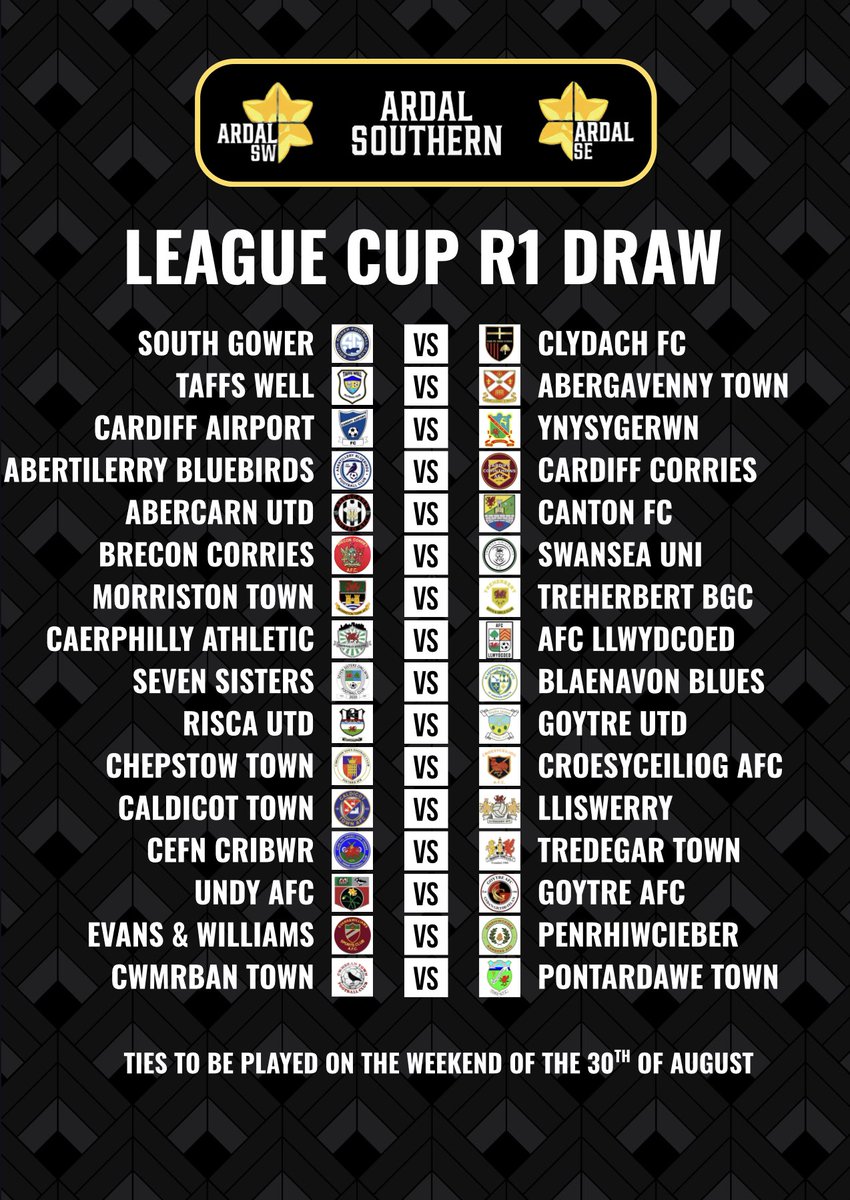 ArdalSouthern's tweet image. LEAGUE CUP ROUND 1 DRAW!

Ties to be played of the weekend of the 30th of August!

#ArdalSouthern