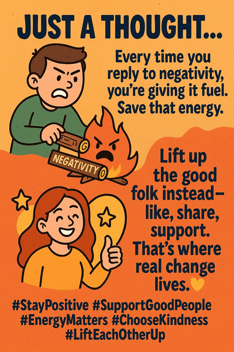 MrC_Copperpot's tweet photo. Just a Thought...
Every time you reply to negativity, you're giving it fuel.
Save that energy.
Lift up the good folk instead—like, share, support.
That’s where real change lives. 💛
#StayPositive #SupportGoodPeople #EnergyMatters #ChooseKindness #LiftEachOtherUp https://t.co/RLHp2dpkHt