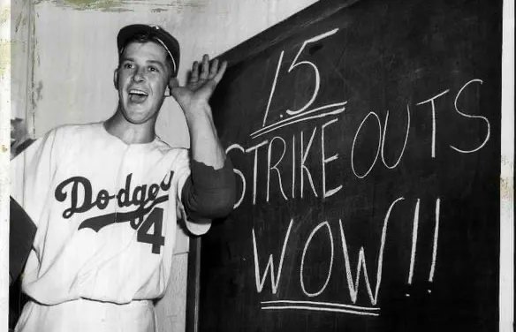psdo51's tweet image. Karl Spooner, (pre-cursor to Koufax) joined the Brooklyn Dodgers in 1954. In his first start he pitched a complete game shutout and struck out 15 batters. A Major League record for a first start. His second start he pitched a second consecutive shutout, He finished the year 2-0…