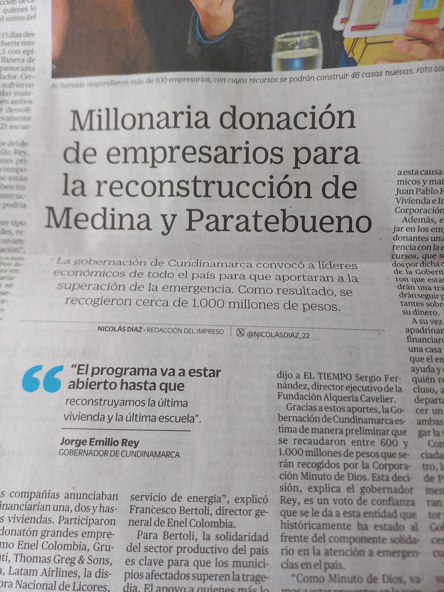 Esto no es una buena sino una pésima noticia. Revela que <a href="/CundinamarcaGob/">Gobernación de Cundinamarca</a> no tiene una política racional de gestión del riesgo. Los seguros paramétricos, autorizados desde hace dos años, habrían atendido esto mucho mejor.