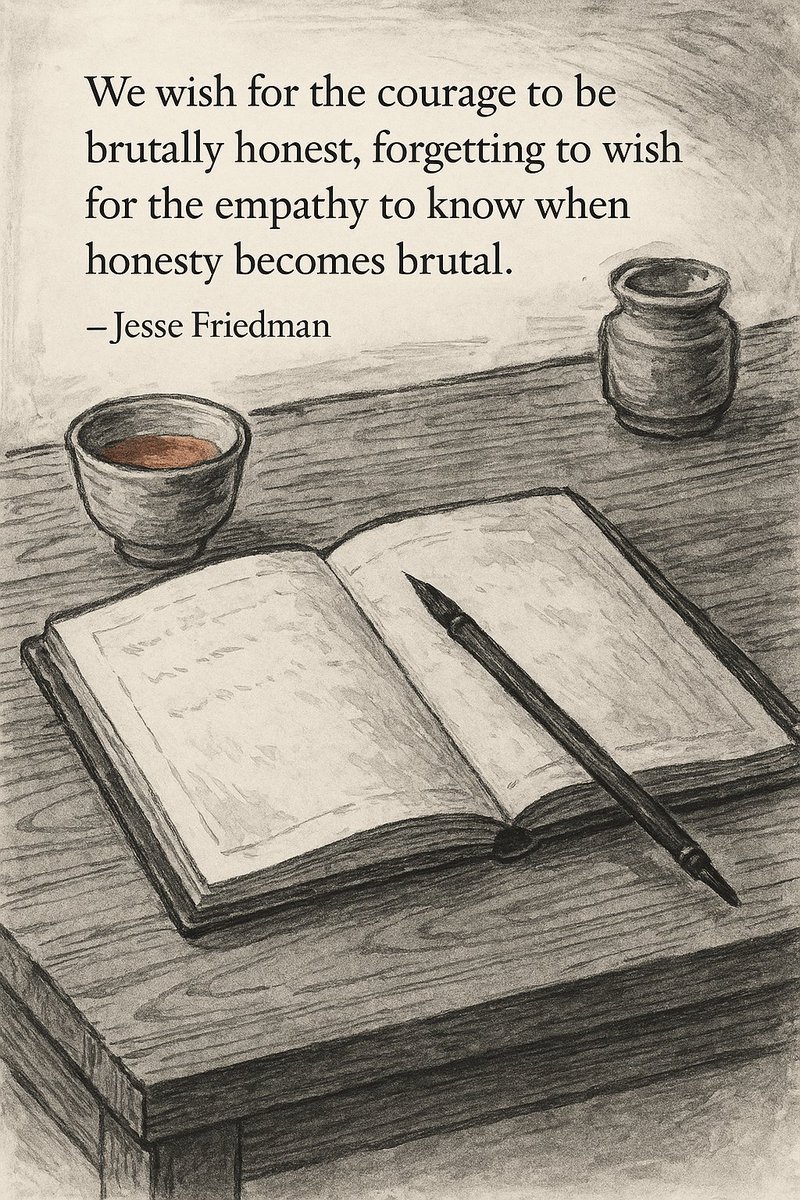 Professor's tweet image. We wish for the courage to be brutally honest, forgetting to wish for the empathy to know when honesty becomes brutal.

jesse.blog/from-my-journa…

#frommyjournal