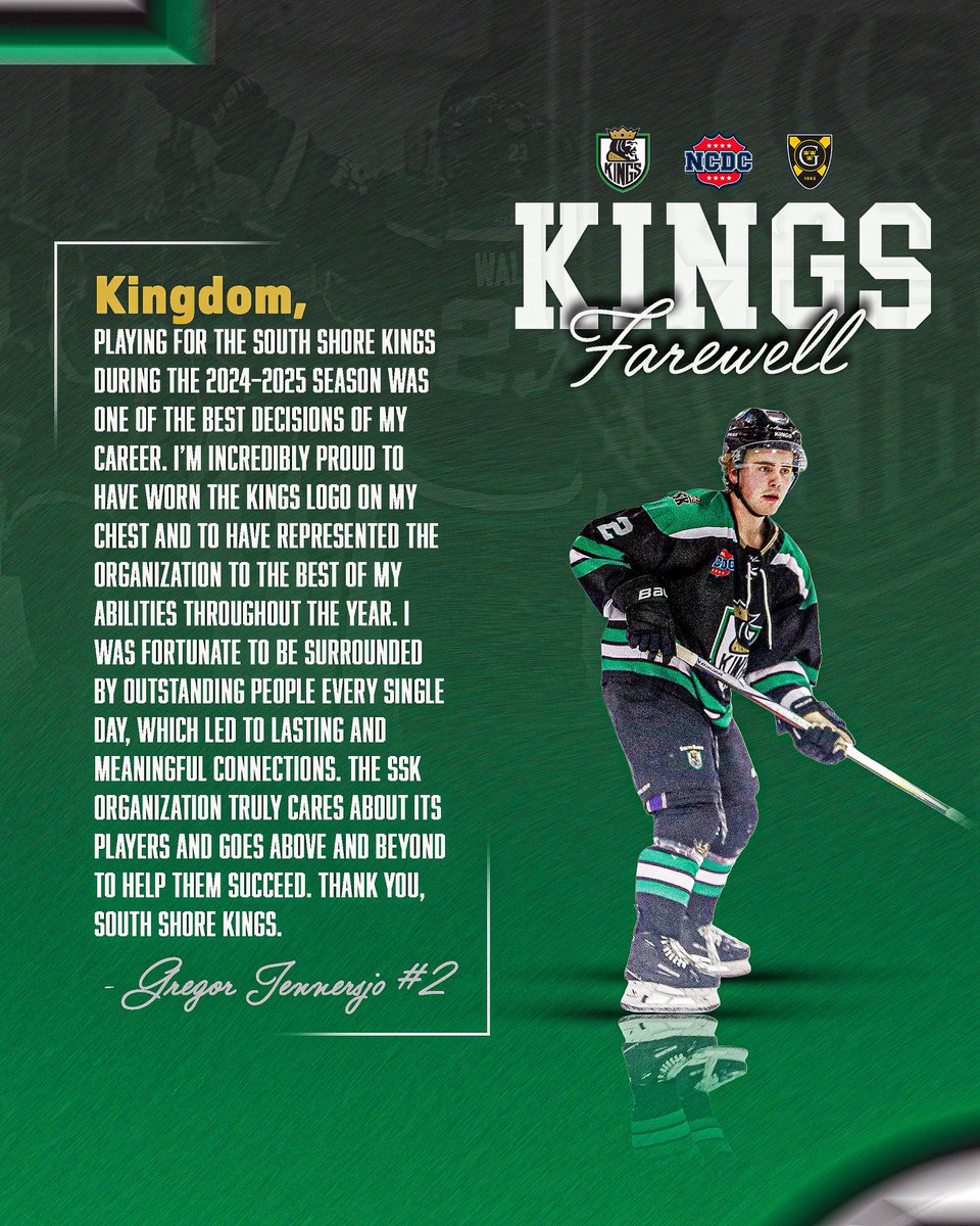 xyz - South Shore Kings (@ssk_hockey) on Twitter photo We would like to say THANK YOU to Gregor Jennersjo for his contributions to the South Shore Kings organization! We wish him the best of luck at Gustavus Adolphus College (<a href="/GustieMHockey/">Gustavus Men’s Hockey</a>) starting this fall!
#NCDC | #Kingdom We would like to say THANK YOU to Gregor Jennersjo for his contributions to the South Shore Kings organization! We wish him the best of luck at Gustavus Adolphus College (<a href="/GustieMHockey/">Gustavus Men’s Hockey</a>) starting this fall!
#NCDC | #Kingdom