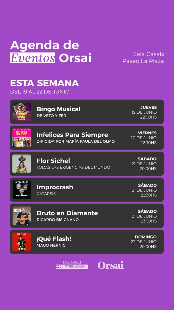 Quedan funciones y algunas entradas para hoy y mañana en Sala Casals, el teatrito de <a href="/ComunidadOrsai/">Orsai</a> en <a href="/PaseoLaPlazaOK/">Paseo La Plaza</a>   

🎟️ Toda la info en eventos.orsai.org