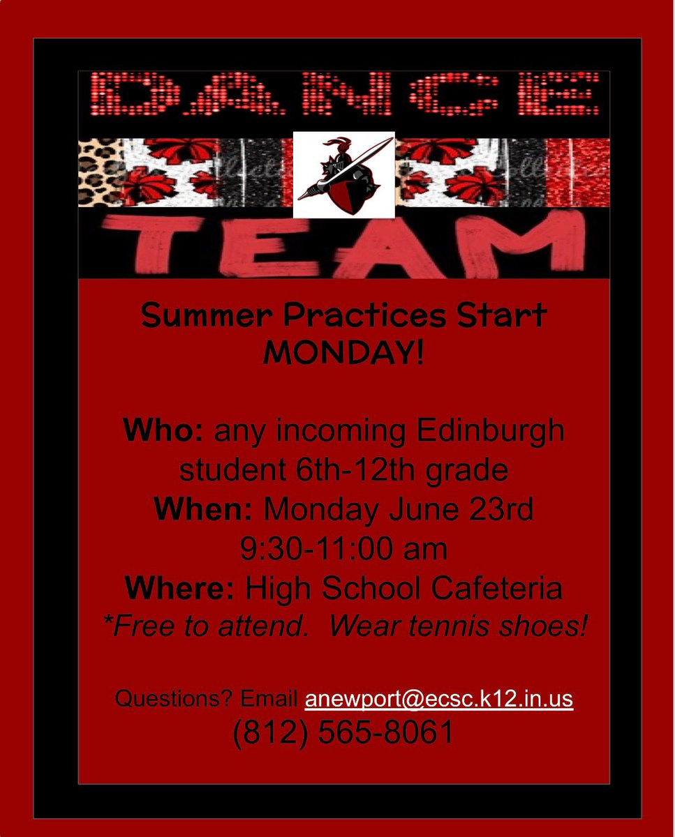 Dance practices begin on Monday for any students looking to be on the dance team next year!