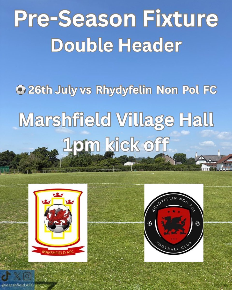 Pre-Season Friendly Confirmed!

We’re excited to announce a massive double header against Rhydyfelin Non Pol on Saturday 26th

🕐 Kick-off: 1PM
📍 Venue: Marshfield Village Hall
🎯 Two back-to-back games

Let’s get behind the boys and build momentum for the season ahead! 💪 #UTM