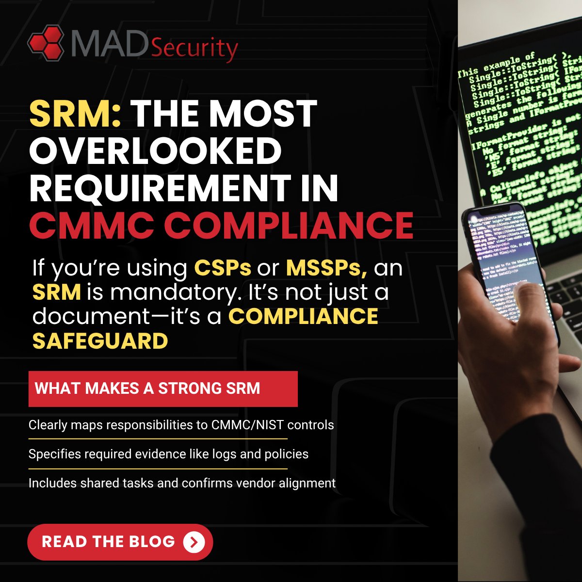 Outsourcing Security? You Still Own the Risk. 

Contractors often assume their MSSP “has it covered.” Without an SRM, that assumption could cost you your CMMC certification. 

Read More: hubs.la/Q03sb8d00