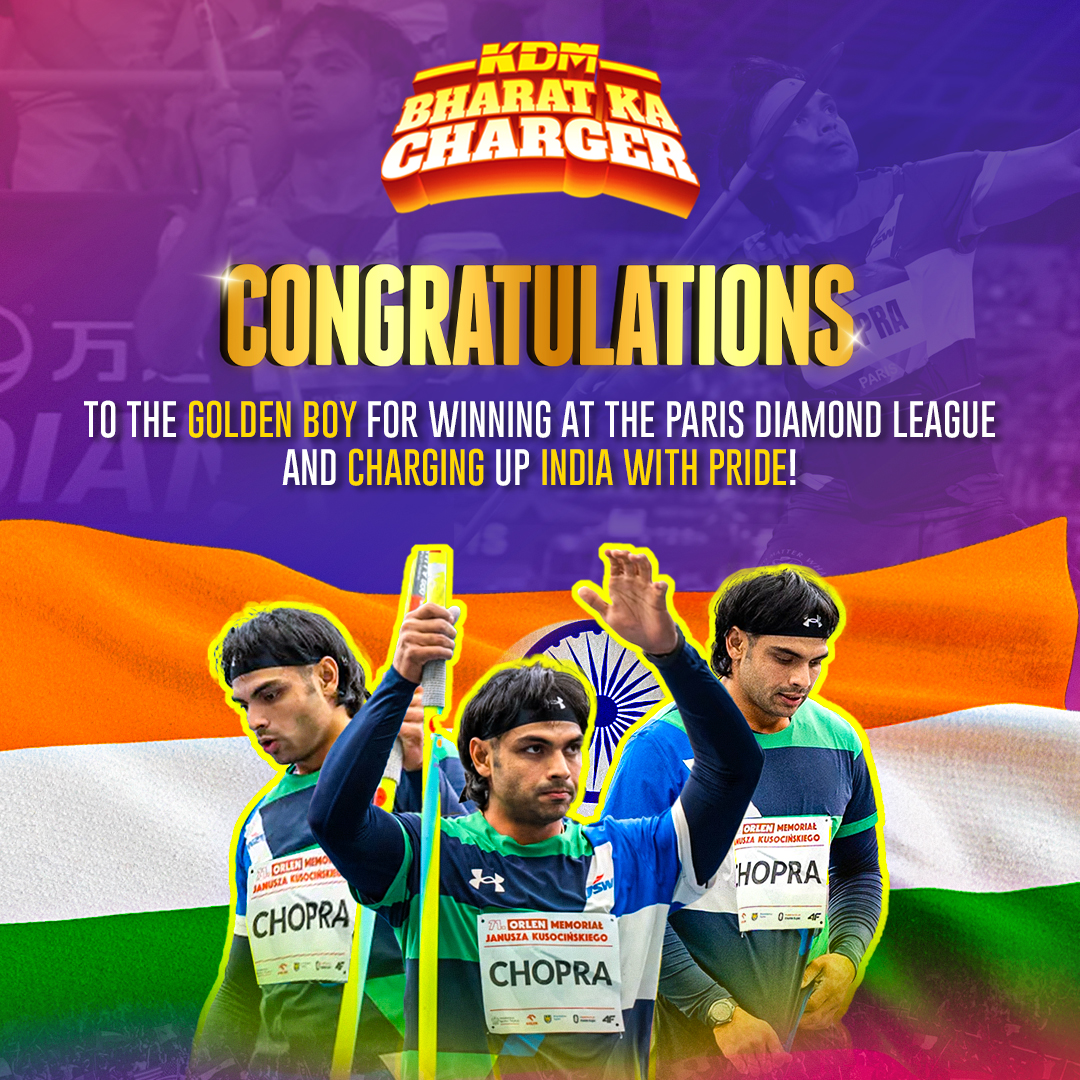 Paris witnessed power.
Neeraj Chopra’s 88.16m first throw secures the Diamond League 2025 crown!
A champion who fuels dreams, speed, and spirit.
That’s why he’s Bharat Ka Charger. 💎
 #NeerajChopra #BharatKaCharger #KDMIndia
