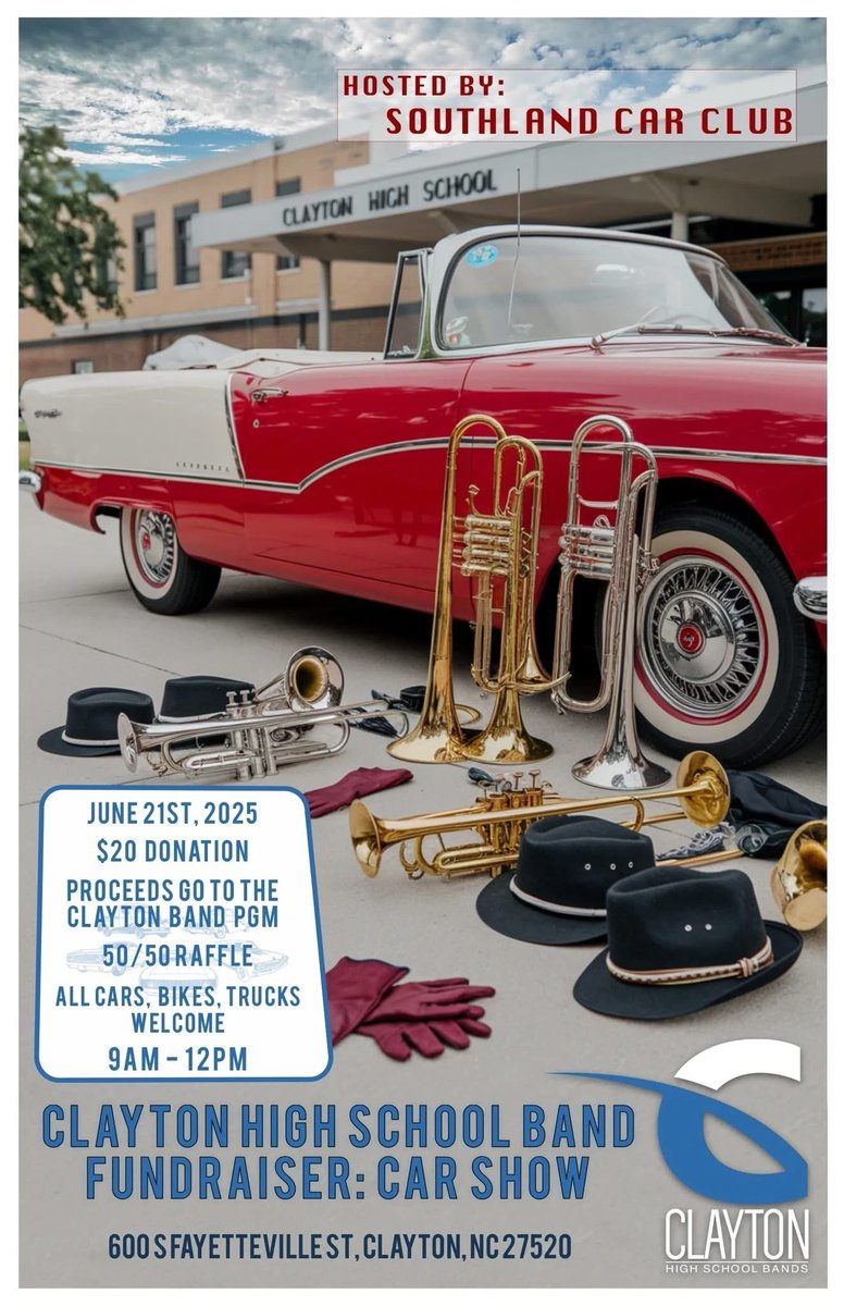 At a local car show fundraiser for the Clayton High School Band. Added the <a href="/ionnaofficial/">IONNA</a> sticker set to the frunk to spark conversation about EV charging since their “Garner” Rechargery is about 6 miles from the event.