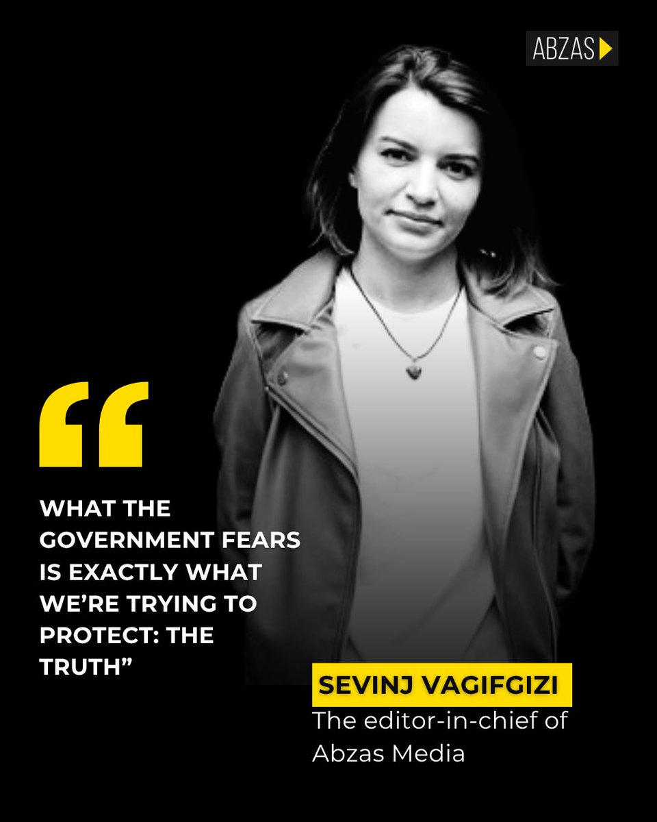 FreeAbzasMedia's tweet image. At the June 20 court hearing, Sevinj Vagifgizi (Abbasova), the imprisoned editor-in-chief of Abzas Media, delivered her final courtroom statement.
The journalist has been sentenced to 9 years in prison
The full text of Sevinj Vagifgizi’s final statement: shorturl.at/jgm9C