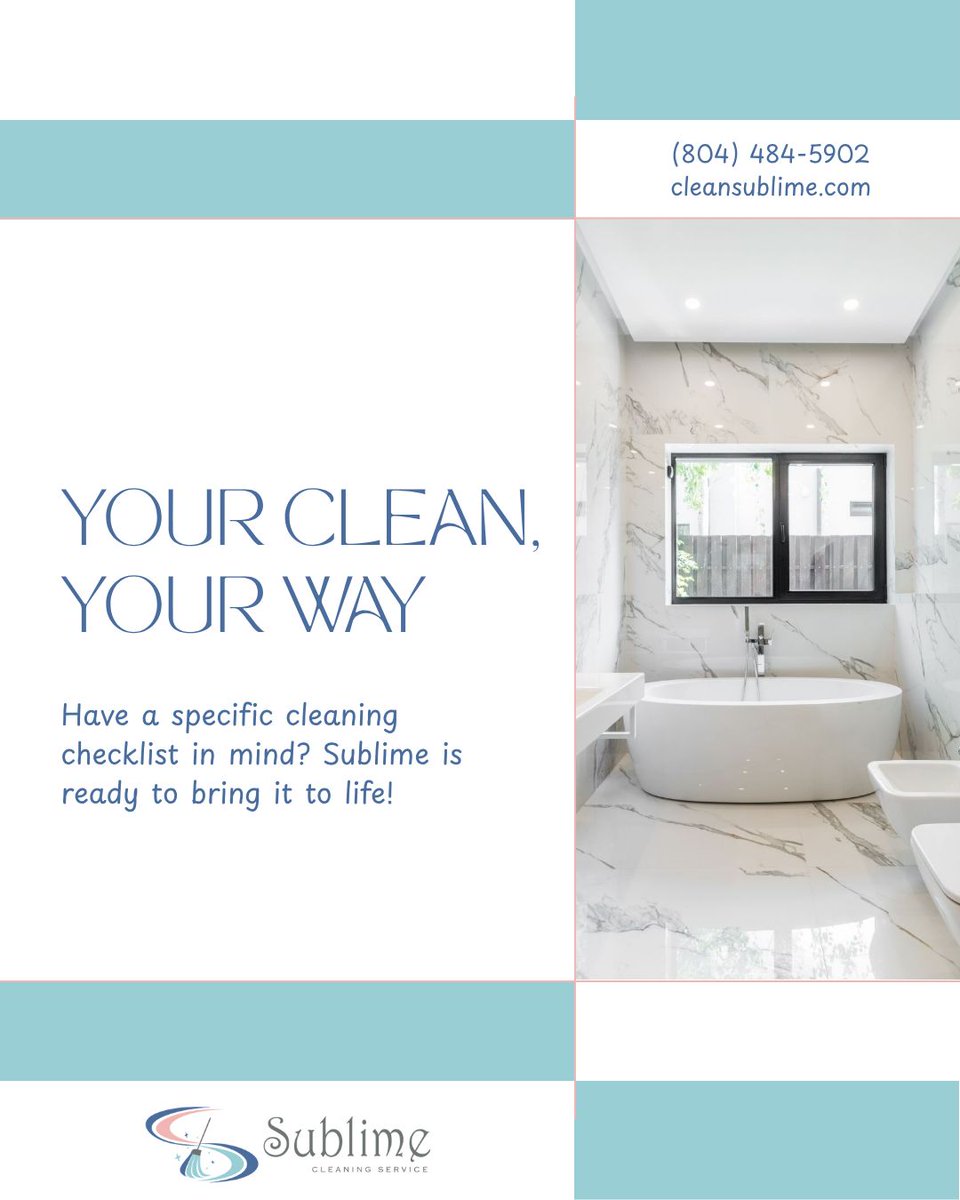 CleanSublime's tweet image. At Sublime, we understand that every home and office has unique cleaning needs. That&apos;s why our Customized Cleaning service allows you to define your priorities.  #CustomizedCleaning #TailoredClean #YourCleanYourWay #PersonalizedService #SublimeCustom #FlexibleCleaning