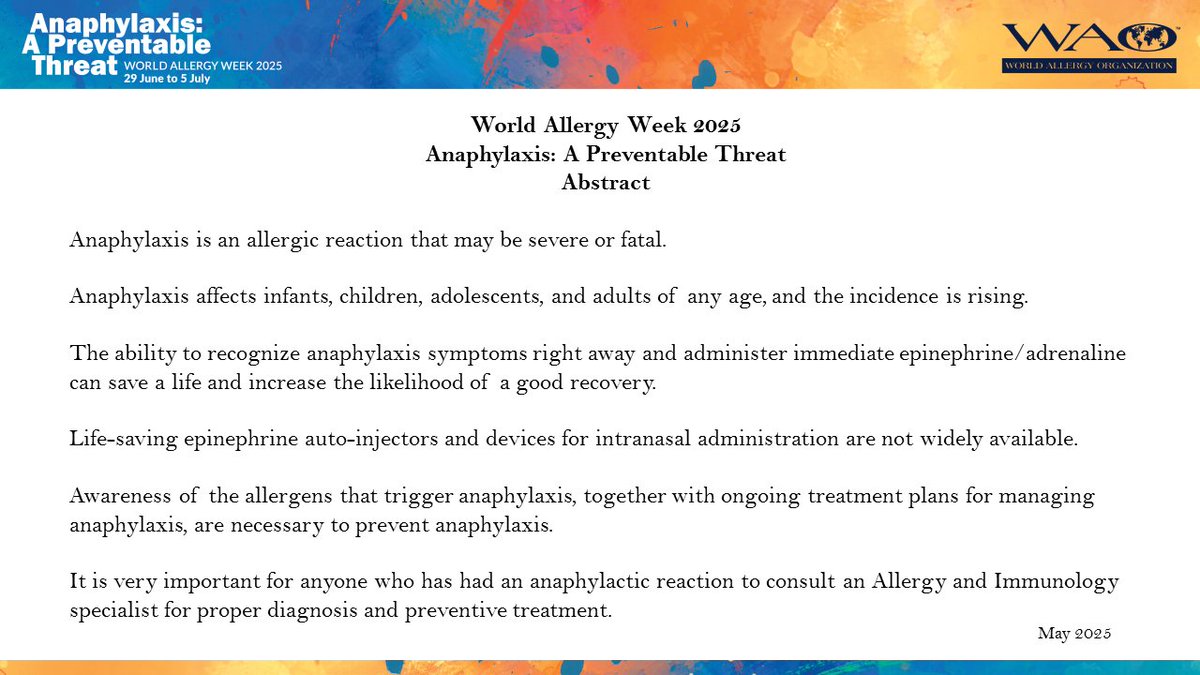 #WorldAllergyWeek2025 #Webinar - 3 July 2025 - 8:00 AM EDT (New York) Register for the webinar by creating a WAO Education Portal account. worldallergy.net:3000/register