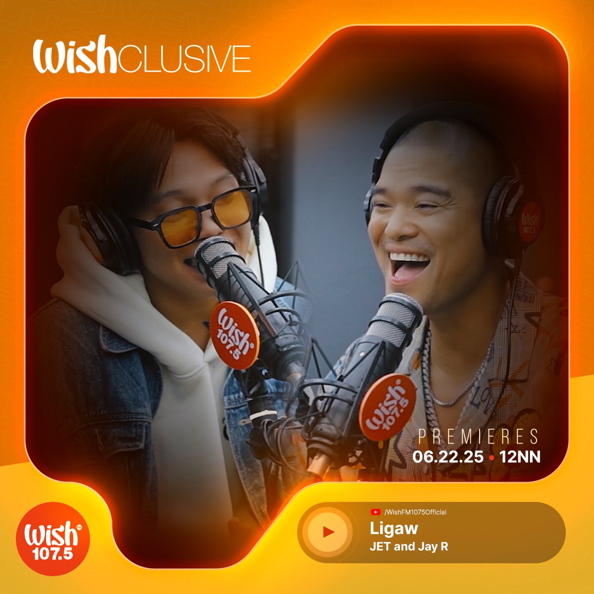 Soulful and heart-stirring Wish Bus performances are premiering this Sunday on our YouTube channel!

➤ "Ligaw" by JET and <a href="/rnbjayr/">Jay R</a> (12 p.m.)
➤ "Basang-Basa Sa Ulan" by <a href="/AegisBandPH/">Aegis Band</a> (9 p.m.)

Don't miss these videos as they debut TOMORROW — one at noon, one at night!