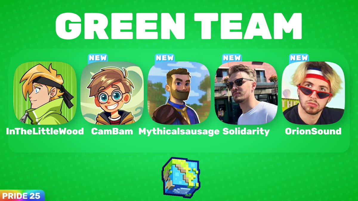 BiomeBattle's tweet image. 🍏 Introducing: Green Team

@InTheLittleWood  @Cambam0I0  @Mythicalsausage  @SolidarityCoUK  @TheOrionSound 

Watch them compete in BiomeBattle Pride 25
June 29th at 7:00pm BST // 2:00pm ET