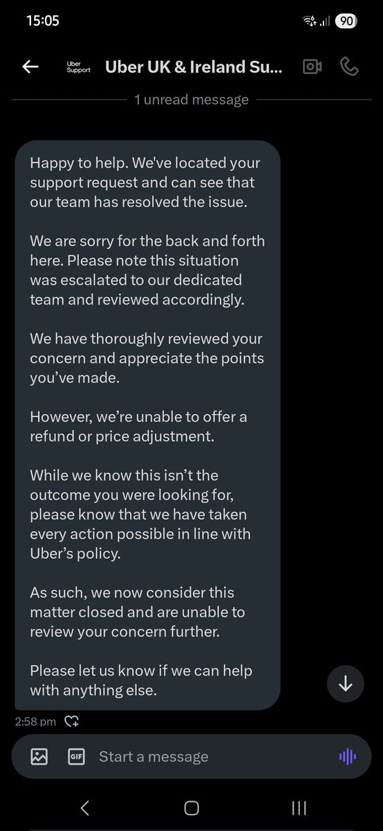 ThatLoserGeek's tweet photo. @UberUKI_Support What a surprise, you let me prove that I am, in fact, the account owner, and then tell me the same recycled garbage about not being able to issue a refund. I have not got the item, therefore I should not have been charged in the first place, keeping my money is theft. https://t.co/aUfIDZdgqe