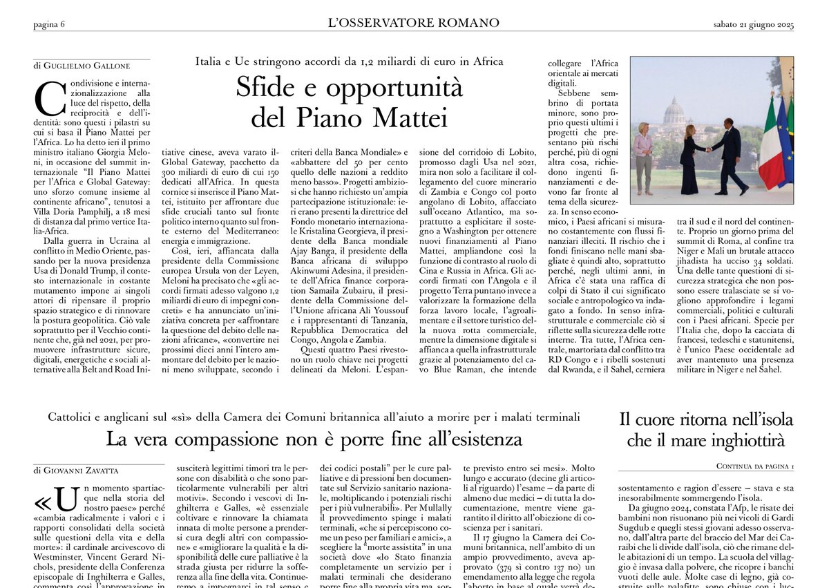 Sfide e opportunità del Piano Mattei. Oggi sul quotidiano della Santa Sede, <a href="/oss_romano/">L'Osservatore Romano</a> 
osservatoreromano.va/it/news/2025-0…