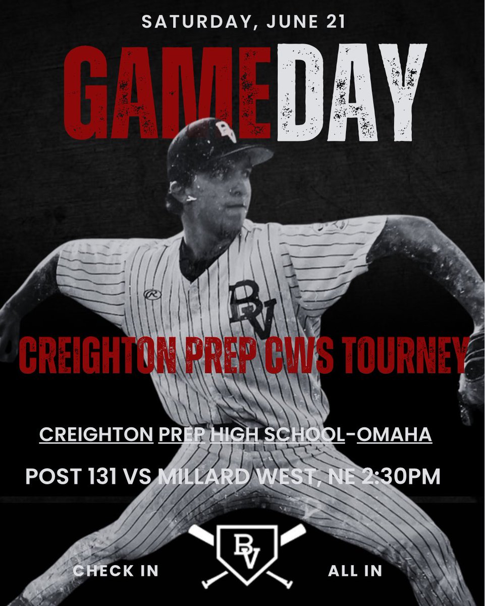 🚨GAME DAY!🚨

Post 131 heads into its final day of Creighton Prep CWS Tournament.  
Today they will take on Millard West. 

📍Creighton Prep- Omaha
🆚 Millard West

Finish on empty….Have a day, fellas !!