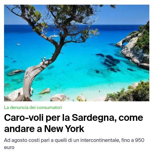 Ma cosa ci venite a fare in #Sardegna? Il mare lo trovate altrettanto bello, ma con più servizi in Liguria, Toscana, Marche, Puglia, Calabria e Sicilia. Della montagna neanche a parlarne. Le città? Ma andate a New York, ché conviene. A meno che non abbiate soldi da buttare