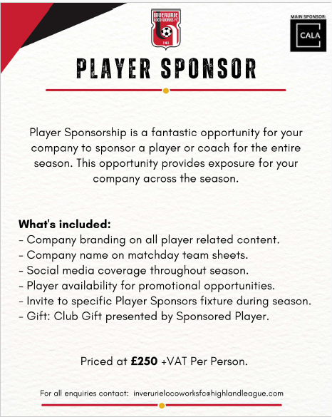𝗣𝗟𝗔𝗬𝗘𝗥 𝗦𝗣𝗢𝗡𝗦𝗢𝗥𝗦𝗛𝗜𝗣

Player Sponsorship for 2025/26 is selling fast. Don't miss out, contact us today if you would like to sponsor a player or coach.

#InverurieLocos 🚂