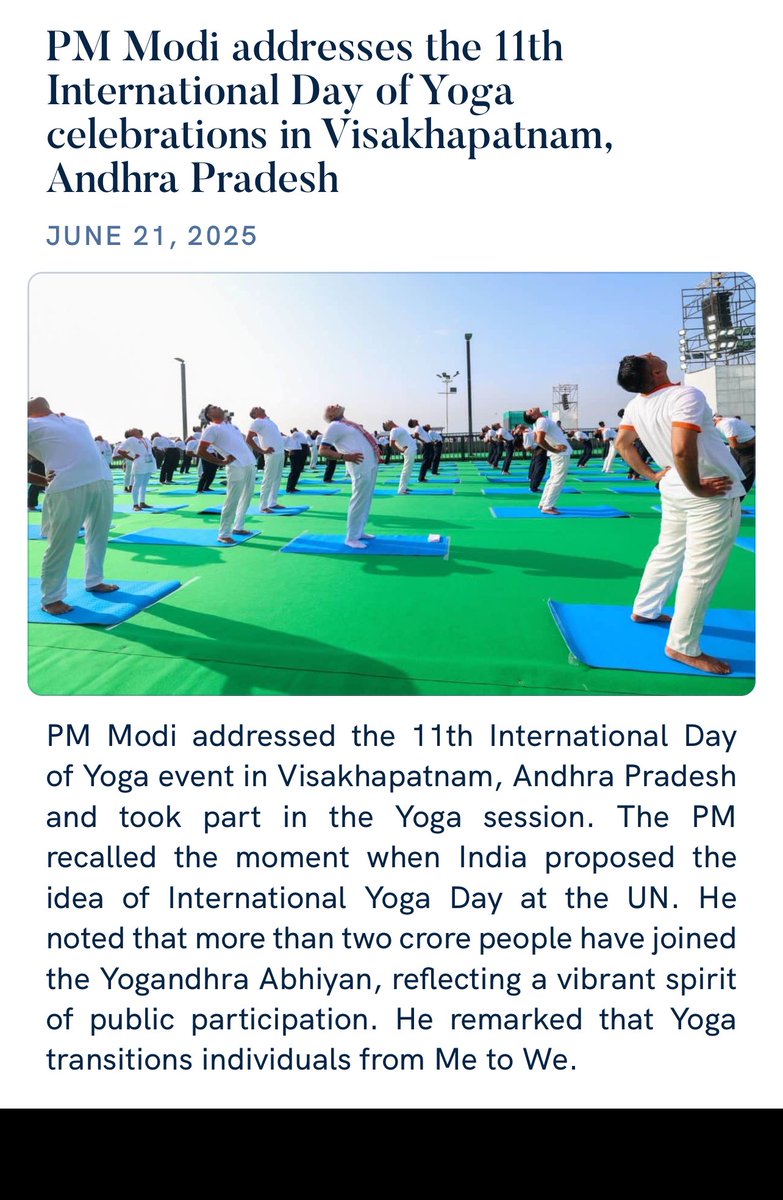 PM Modi addresses the 11th International Day of Yoga celebrations in Visakhapatnam, Andhra Pradesh
nm-4.com/3S7IvF

via NaMo App