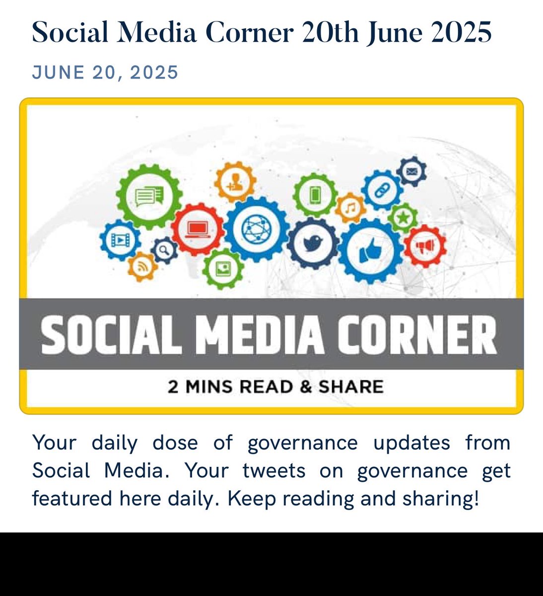 Social Media Corner 20th June 2025
nm-4.com/wQBiE1

via NaMo App