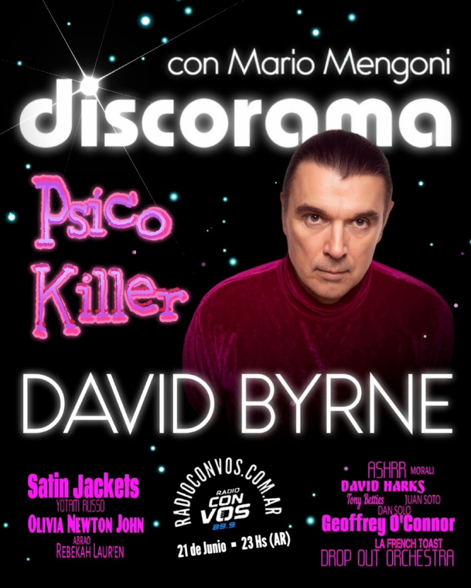 Mario Mengoni (@discoramaar) on Twitter photo HOY en #DISCORAMA : David Byrne (<a href="/DBtodomundo/">David Byrne</a>), el hombre que reinventó la música con un cerebro de artista y alma de extraterrestre. Además, novedades con <a href="/satinjackets/">Satin Jackets</a>, <a href="/ashrrmusic/">ASHRR</a>, <a href="/GeoffreyOConnor/">Geoffrey O'Connor</a>, <a href="/dropoutorch/">Drop Out Orchestra</a>, <a href="/juansotomx/">Juan Soto</a>, <a href="/medicendan/">Dan Solo</a> y cerramos con Olivia Newton John HOY en #DISCORAMA : David Byrne (<a href="/DBtodomundo/">David Byrne</a>), el hombre que reinventó la música con un cerebro de artista y alma de extraterrestre. Además, novedades con <a href="/satinjackets/">Satin Jackets</a>, <a href="/ashrrmusic/">ASHRR</a>, <a href="/GeoffreyOConnor/">Geoffrey O'Connor</a>, <a href="/dropoutorch/">Drop Out Orchestra</a>, <a href="/juansotomx/">Juan Soto</a>, <a href="/medicendan/">Dan Solo</a> y cerramos con Olivia Newton John