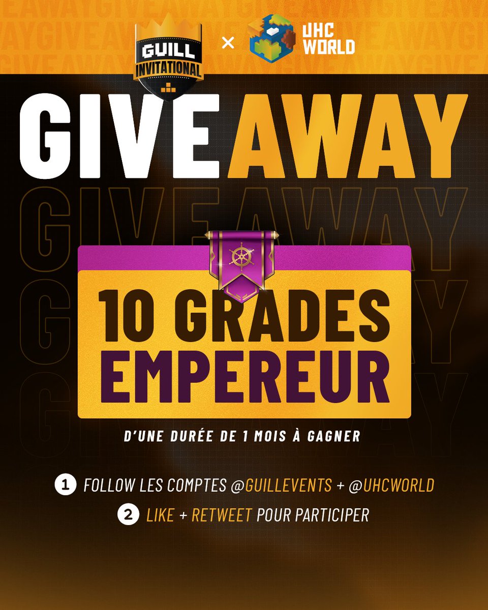 Guill (@theguill84) on Twitter photo Notre sponsor mystérieux vous offre 10 Grades empereur d'un 1 mois !
Pour participer : Like + RT + Follow <a href="/GuillEvents/">Guill Invitational</a> et @Uhcworld
Tirage au sort le 28 Juin Notre sponsor mystérieux vous offre 10 Grades empereur d'un 1 mois !
Pour participer : Like + RT + Follow <a href="/GuillEvents/">Guill Invitational</a> et @Uhcworld
Tirage au sort le 28 Juin