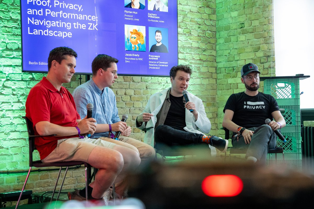 aztecnetwork's tweet photo. Packed house at Builder Nights 🇩🇪

@VitalikButerin set the stage with his vision for ZK and privacy in Ethereum’s future.

@Zac_Aztec and @florian_huc explored how ZK infra is evolving and why privacy needs to be the default. https://t.co/QcecFxo7so
