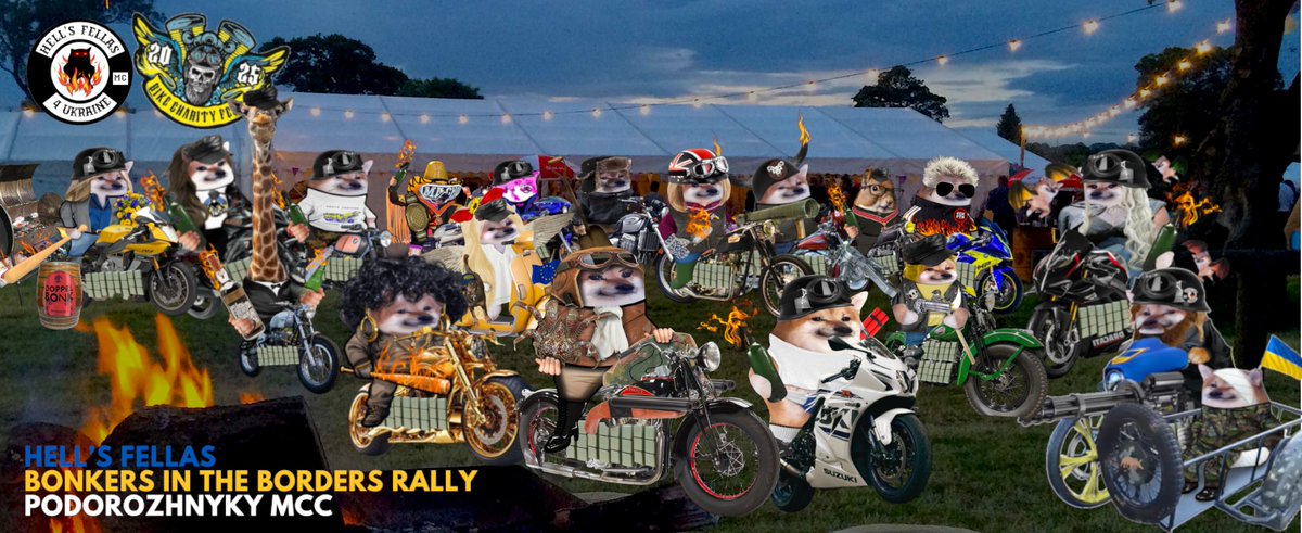 🔥 Happy Solstice to Hells Fellas and all who support Ukraine! 
🔥We are about to catch up with all the fellas at the Bonkers in the Borders rally, in support of Podorozhnyky MCC and their Charity Fund for the needs of the front.
🔥Participation is by donation - details in 🧵