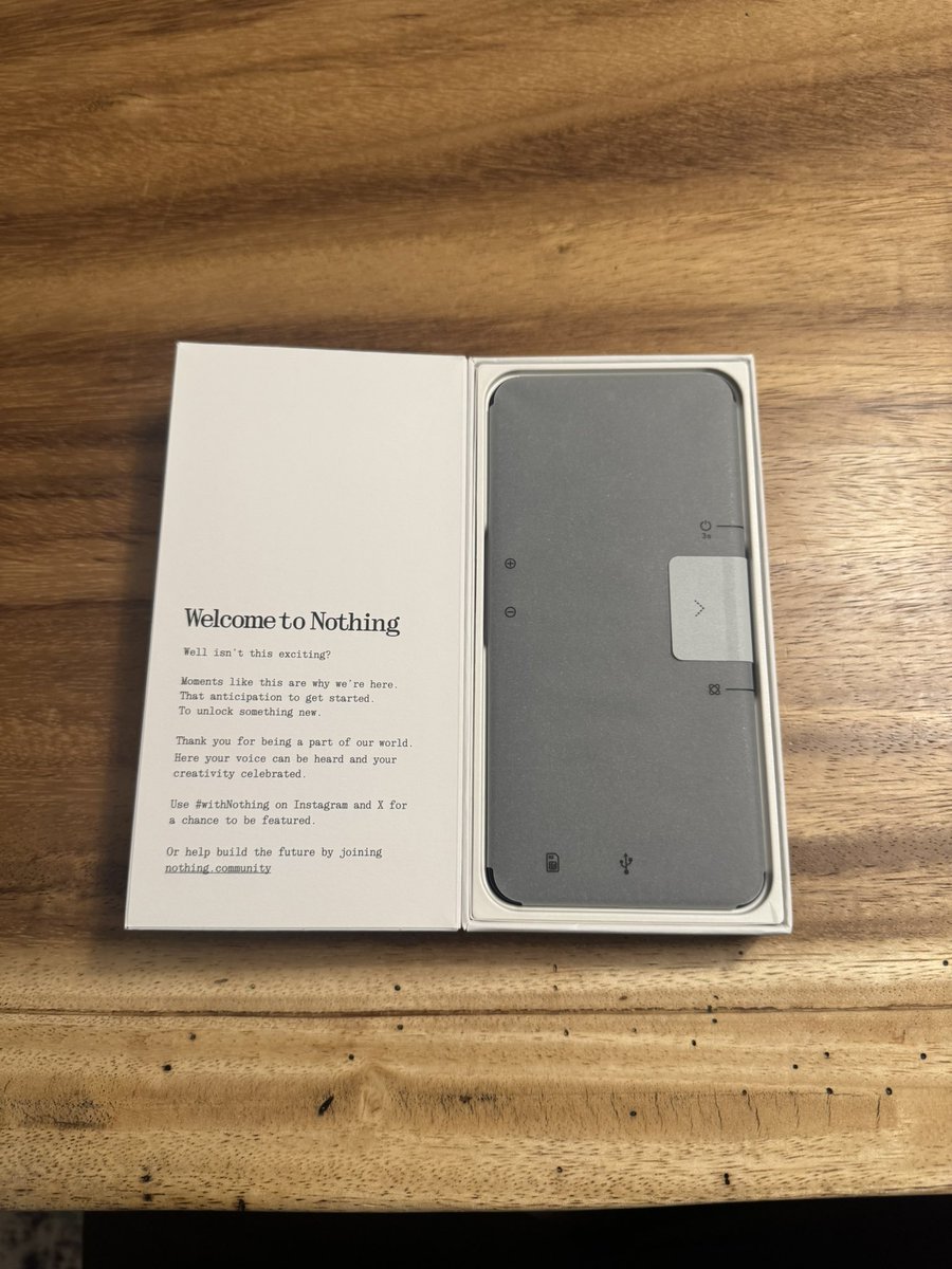 rcuffdev's tweet image. After a lifetime with iPhone, unboxing the @nothing phone feels like a breath of fresh air. Excited to see what this minimalist beauty can do.