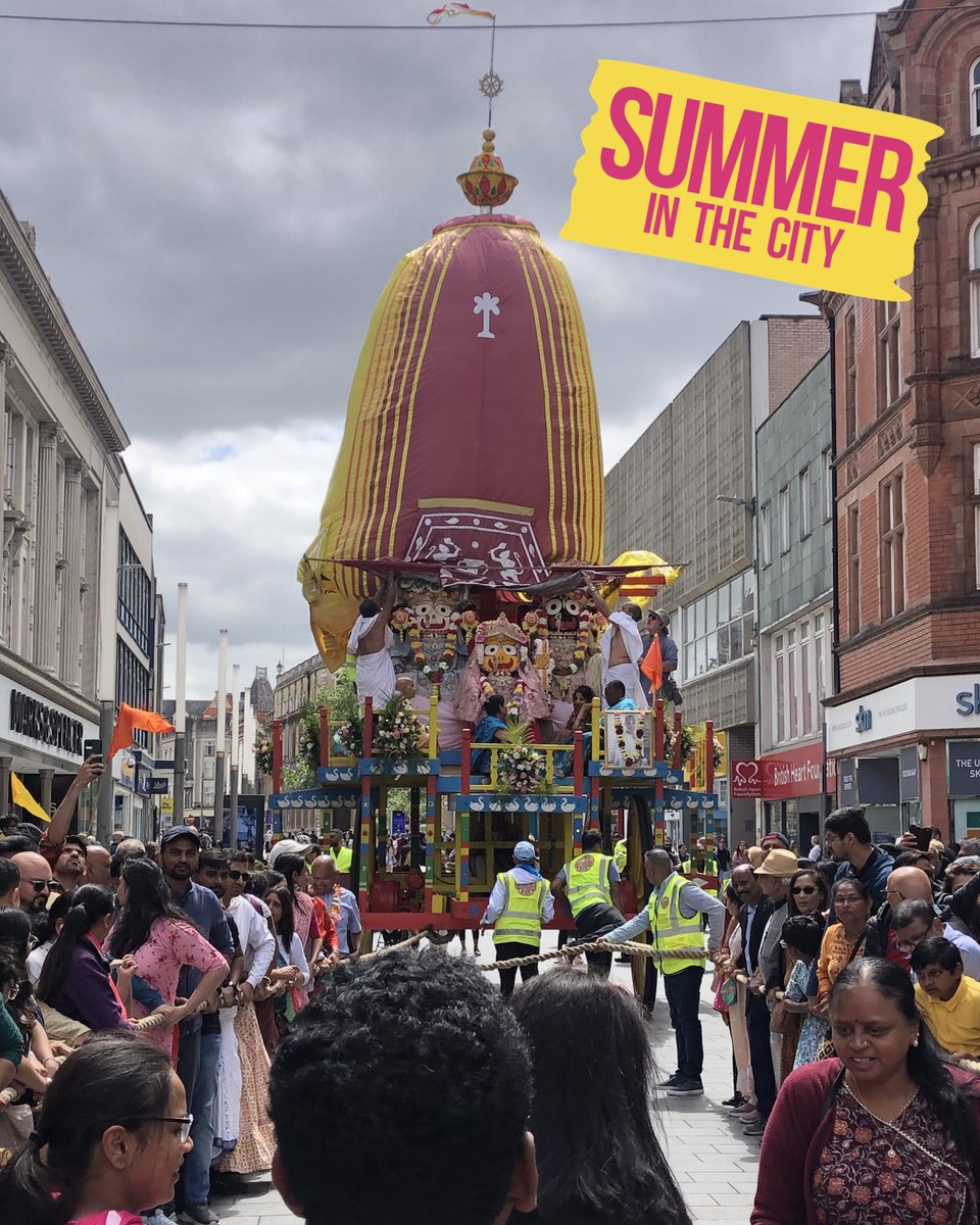 Rathayatra comes to the city centre tomorrow. This spectacular event is a sight to behold as a 40ft chariot carrying the magnificent deities of Lord Jagannath (Krishna), his brother Baladeva, and sister Subhadra travels from the city along the Golden Mile to Cossington Park.