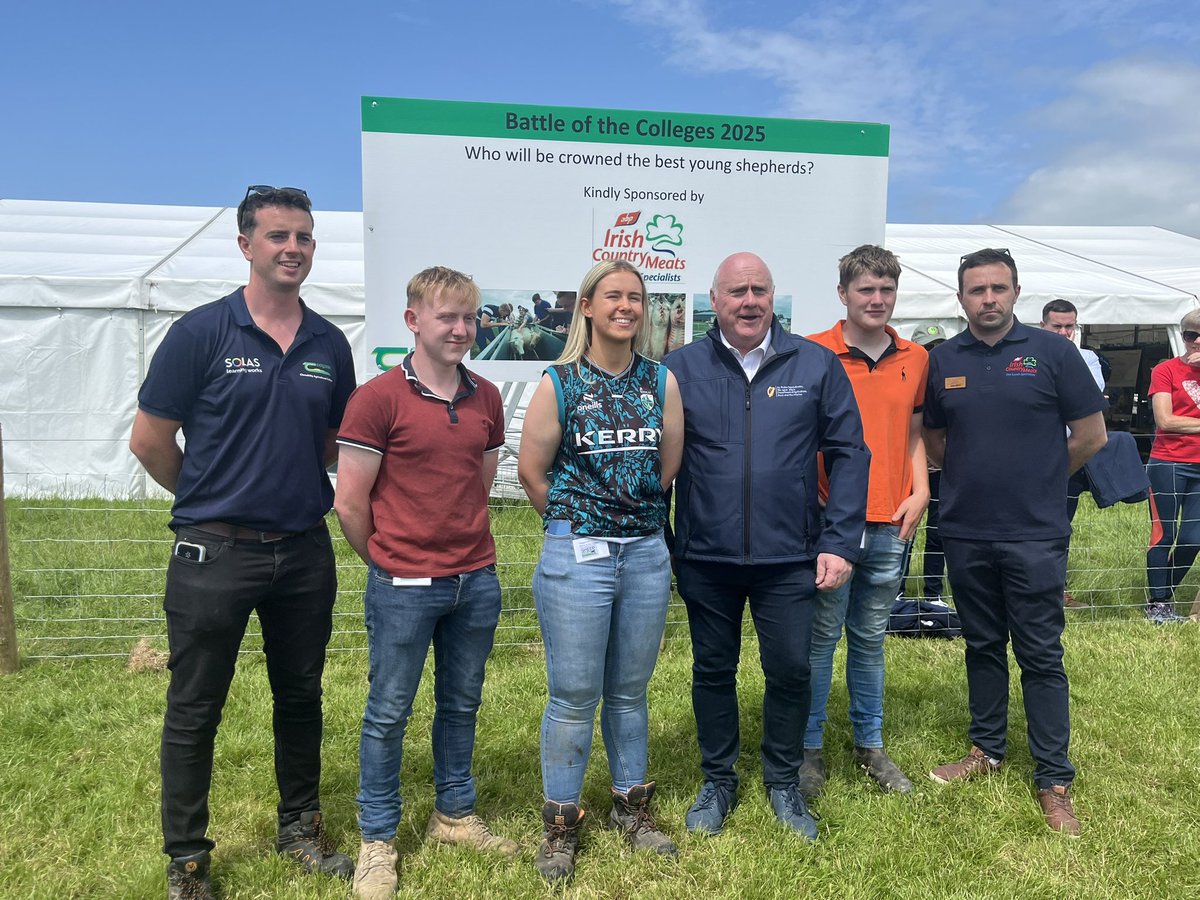 Teagasc (@teagasc) on Twitter photo Minister of State at the Department of Agriculture, Food and the Marine, Noel Grealish TD announced the winners of the inaugural Young Shepherds Battle of the Colleges competition at Sheep 2025.
Minister Grealish is pictured with the team from <a href="/ClonakiltyAg/">ClonakiltyAgCollege</a> who came third. Minister of State at the Department of Agriculture, Food and the Marine, Noel Grealish TD announced the winners of the inaugural Young Shepherds Battle of the Colleges competition at Sheep 2025.
Minister Grealish is pictured with the team from <a href="/ClonakiltyAg/">ClonakiltyAgCollege</a> who came third.