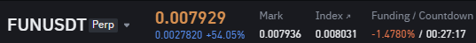 FUNUSDT has a 1.4% hourly funding which translates to 12,264% annual funding

I have been in crypto for a long time and this is one of the biggest scam I have ever witnessed