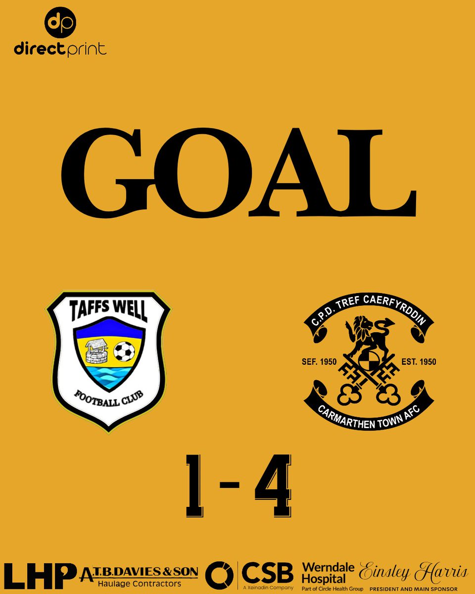 80' GOAL | GÔL 

Taffs Well FC 1-4 Carmarthen Town AFC 

Old Gold get their forth of the afternoon